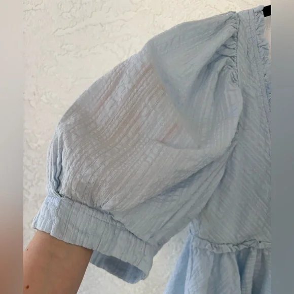 Free People Leave It To Me Peplum Blue Crop Top Small Square Neck Pleated - Picture 6 of 11